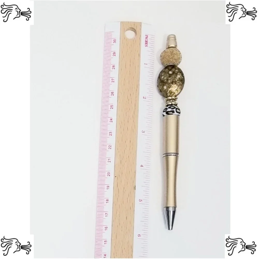 Gold Beaded Pens Includes Pouch and Ink Refill